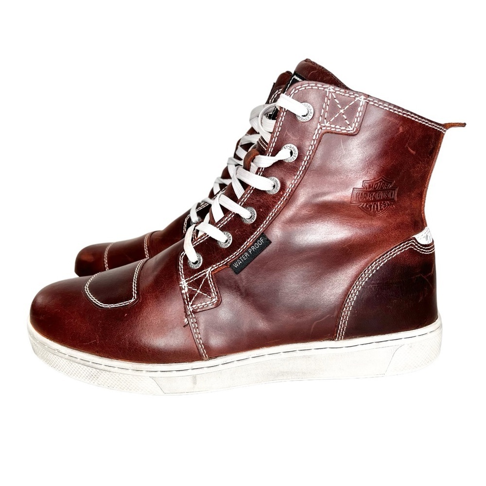 Harley Davidson Steinman 7 Waterproof Hi Top Sneakers Brown Leather Size 10.5
